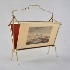 Vintage brass magazine rack Maison Bagues, with etchings, 1940`s ca, French